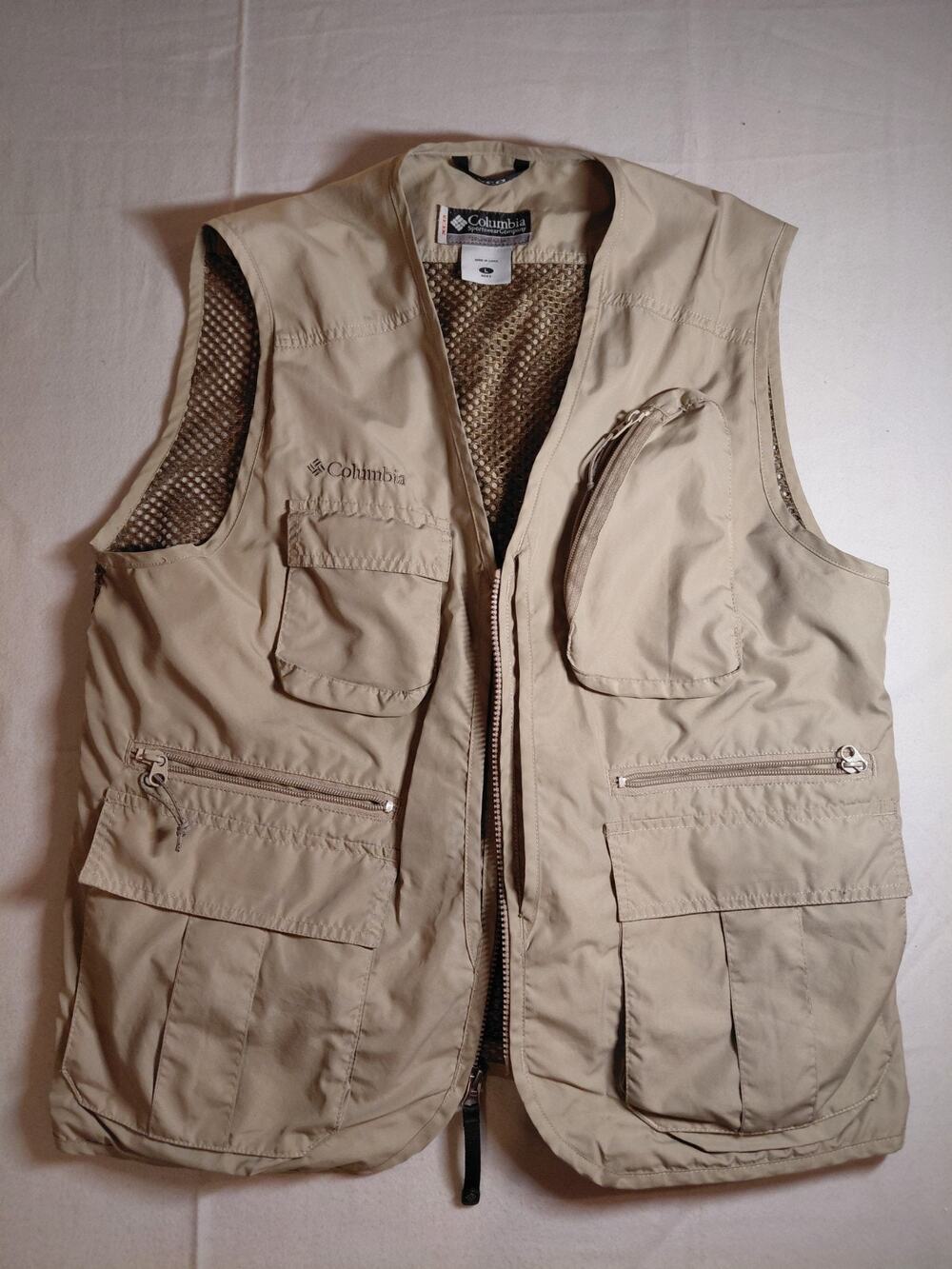 Columbia XCO Fishing photo Vest Mens Large Beige Sleeveless Full Zip